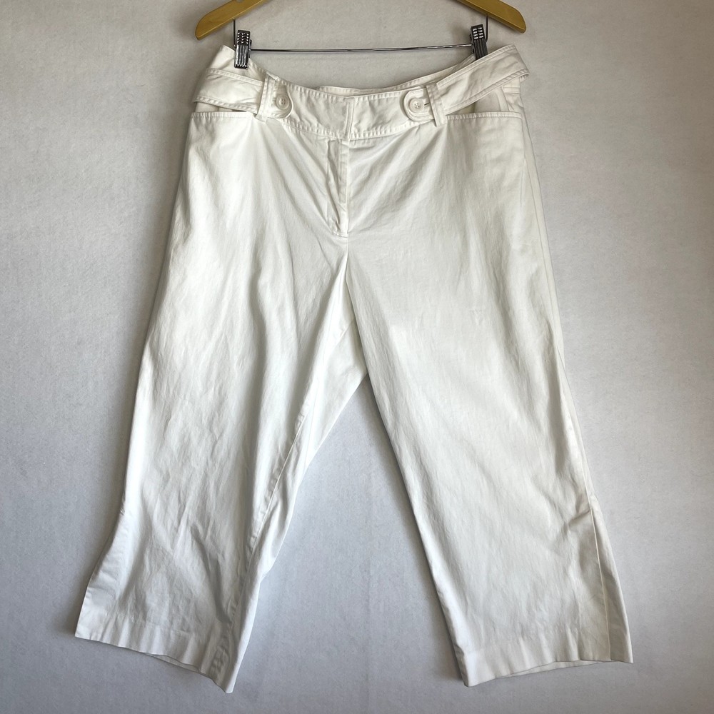 Lane Bryant Womens Sz 16 White Stretch Cotton Capri Crop Leg Pant Pockets Belted